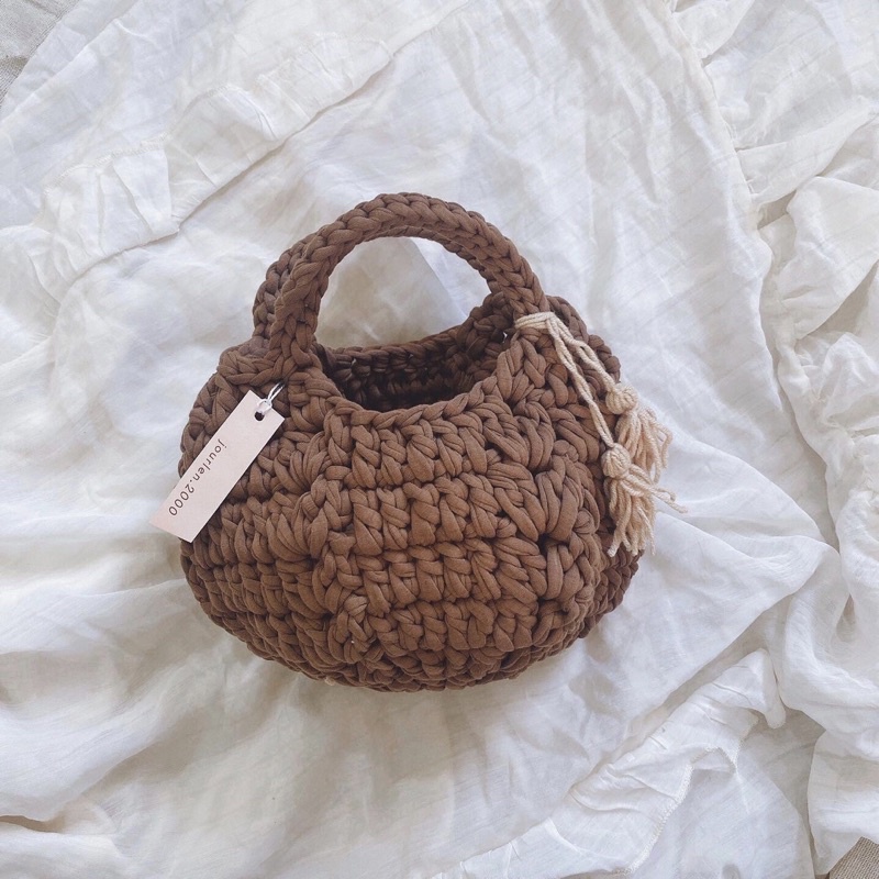 Túi Len Quả Bí Ngô Cầm Tay, Túi Len Móc Handmade Kèm Phụ Kiện