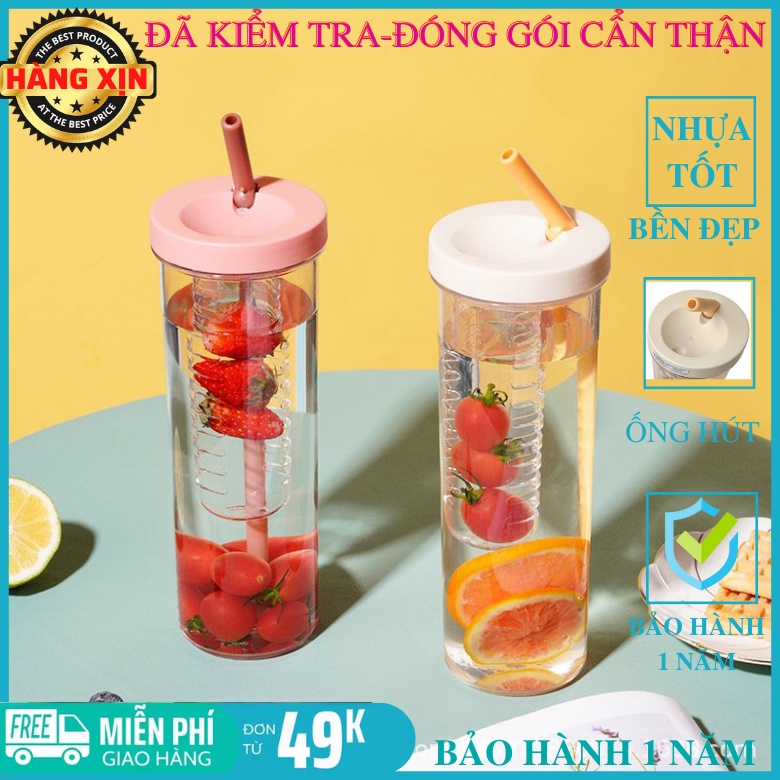 Ly đựng nước cute 700ml có ống hút gấp gọn và lõi lọc trà detox nhựa PP an toàn sức khỏe có ron cao s