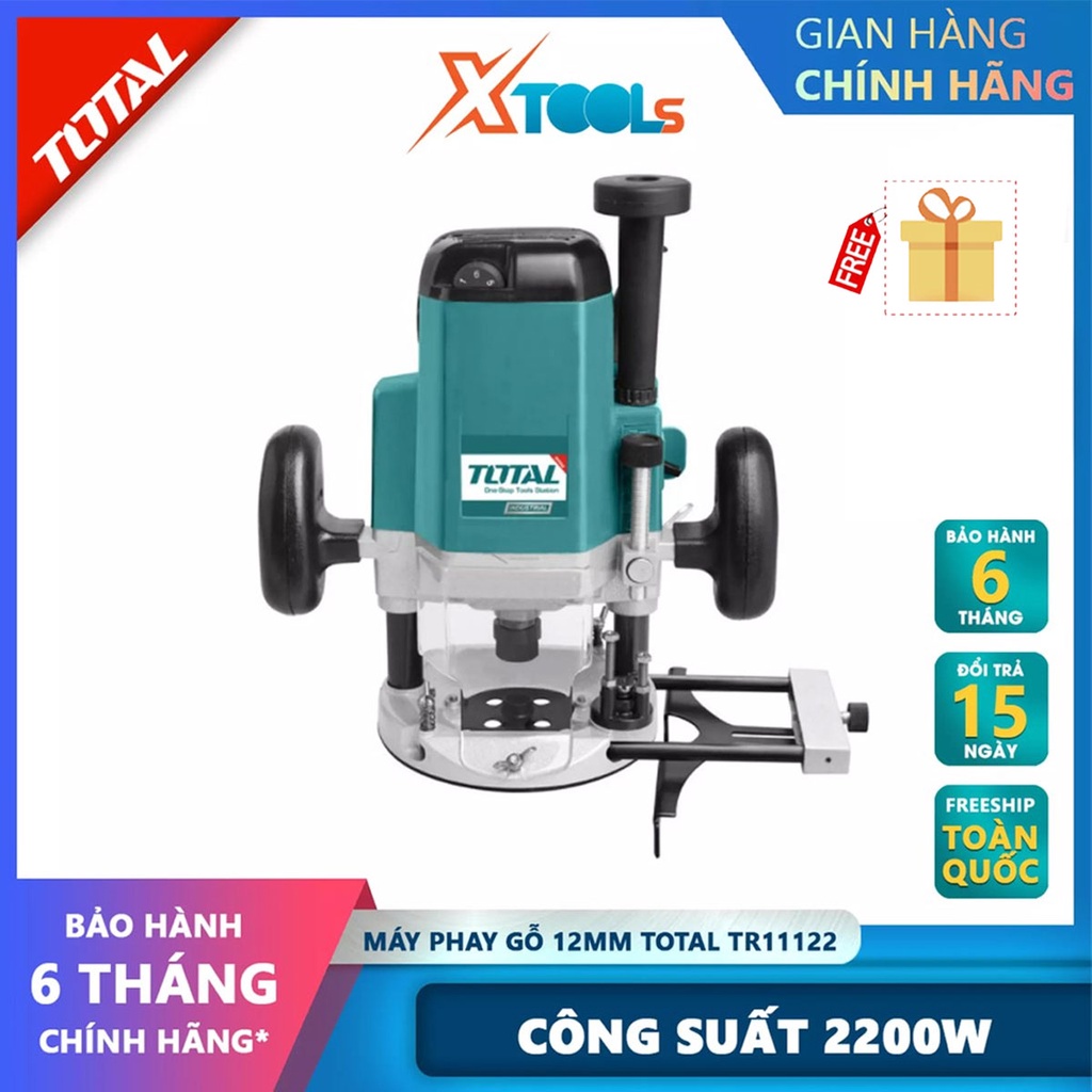 Máy phay gỗ Total TR11122 Máy soi gỗ cầm tay 2200W Tốc độ không tải: 9000-23000 bpm Mũi phay: 6.8; 12mm [XTOOLs]