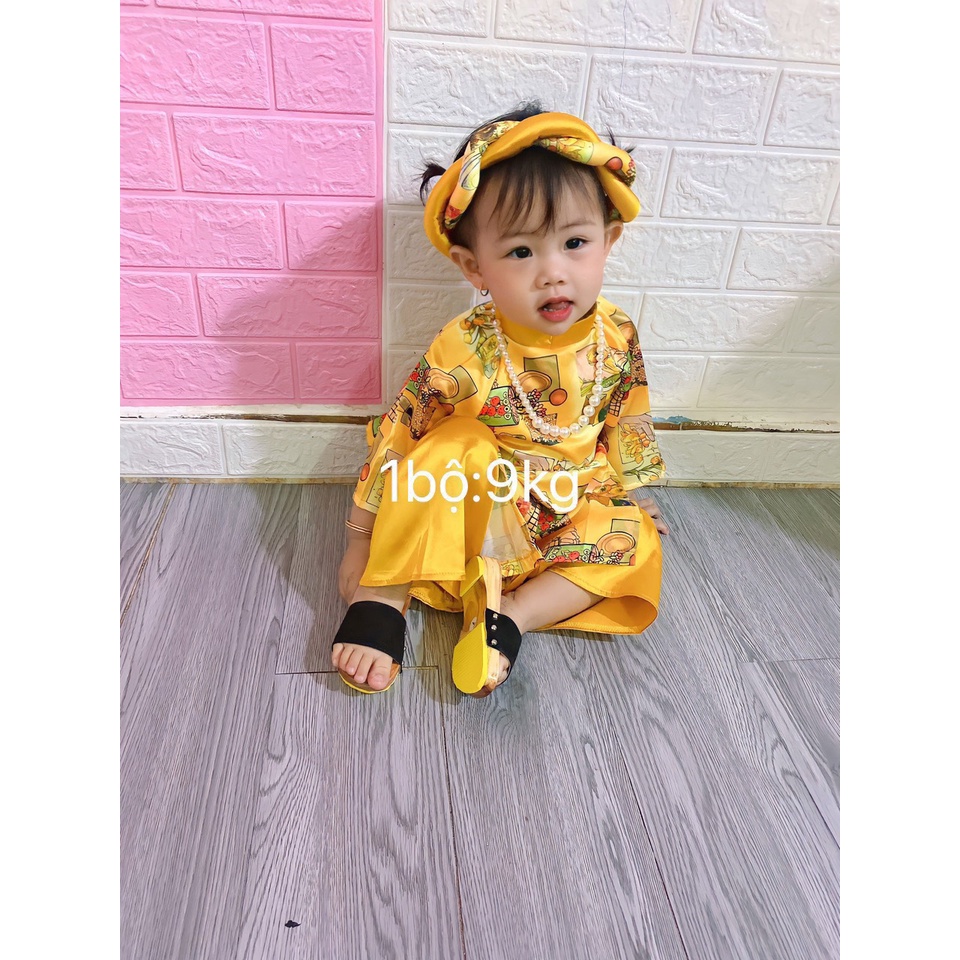 Áo dài vàng 3D bé gái