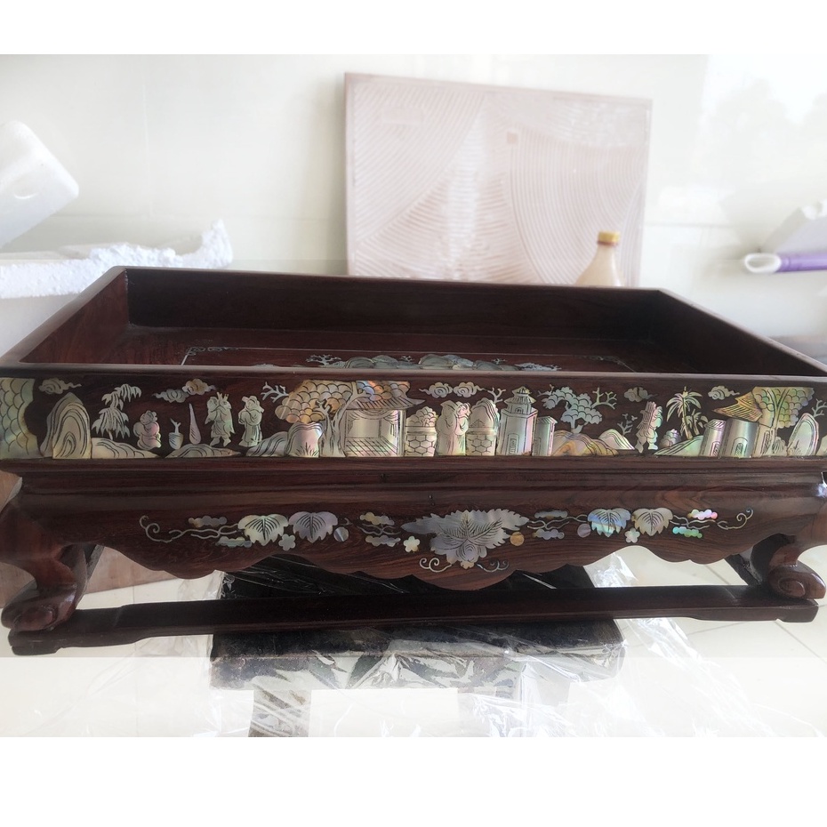 Khay Trà Gỗ Cẩm, Khảm Ốc Singapo - dài 35 x ngang 20 cm