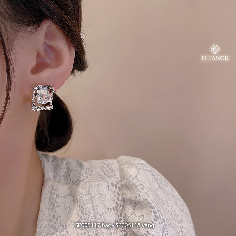 Bông tai nữ Eleanor Accessories hình học chữ nhật đính đá phụ kiện trang sức sanh chảnh thanh lịch