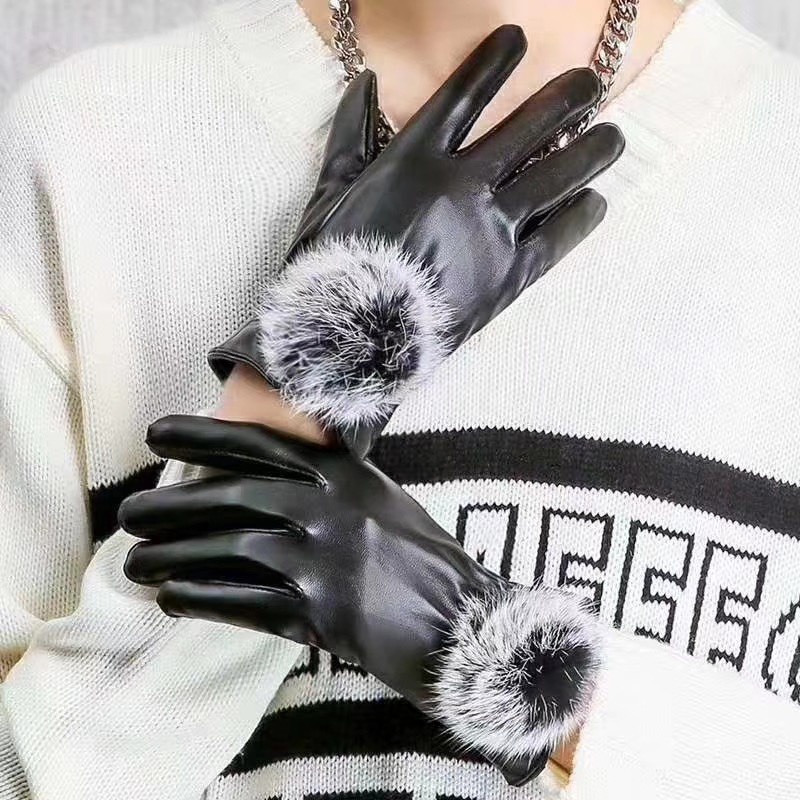 Găng tay nữ lót nỉ giả da chống rét