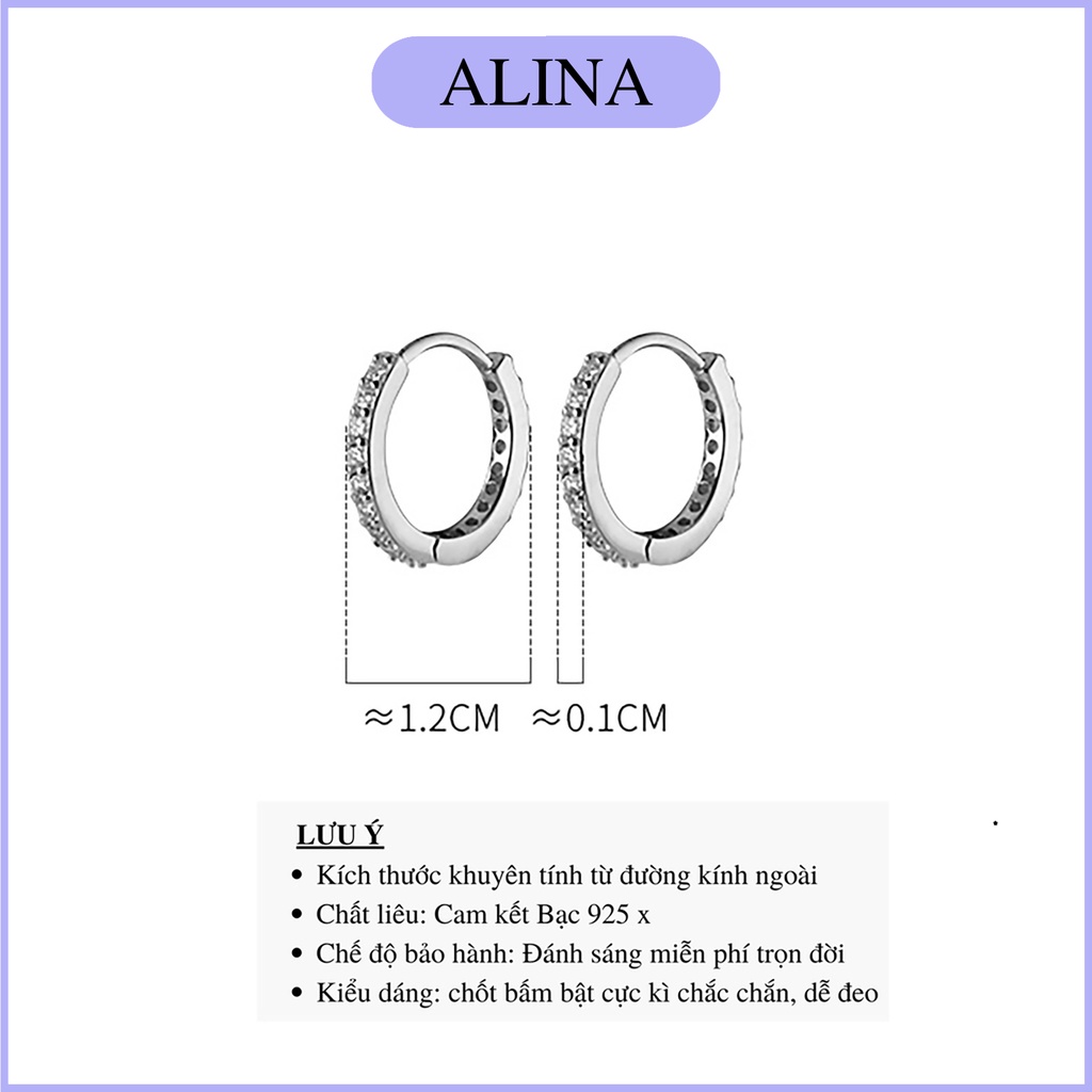 Khuyên Tròn Đá Bạc 925 Bấm Bật Chắc Chắn Nhiều Size Alina Bông Tai Tròn Đính Đá Đơn Giản Nam Nữ 0383