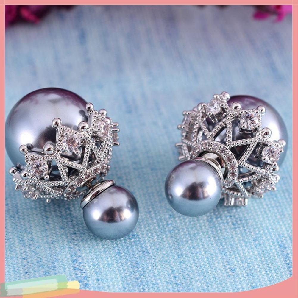 Đôi khuyên tai hình hoa phối hạt ngọc trai giả thời trang cho nữ