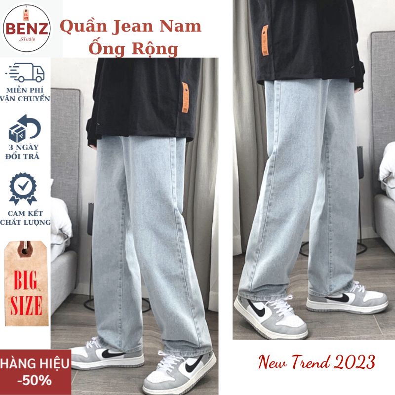 Quần jean trắng nam ống suông rộng Bigsize ,quần baggy nam phom xuông dáng đứng vải jeans bò cao cấp 20WE SR01 hottrend