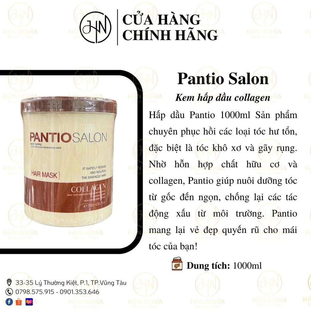 Hấp dầu, Kem ủ tóc Pantio Salon Collagen 1000ml dành cho tóc hư tổn, khô xơ, chẻ ngọn dụng cụ chăm sóc tóc