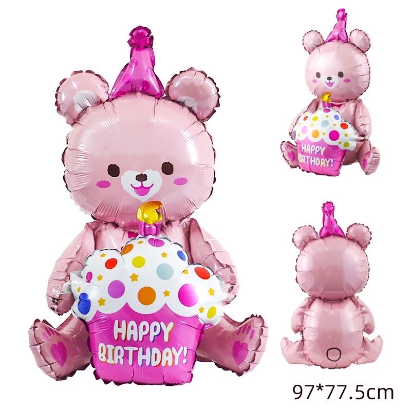 (freeship) Bóng Gấu,bóng trang trí hình gấu ôm bánh kem trang trí sinh nhật,thôi nôi,đầy tháng,trang trí tiệc party