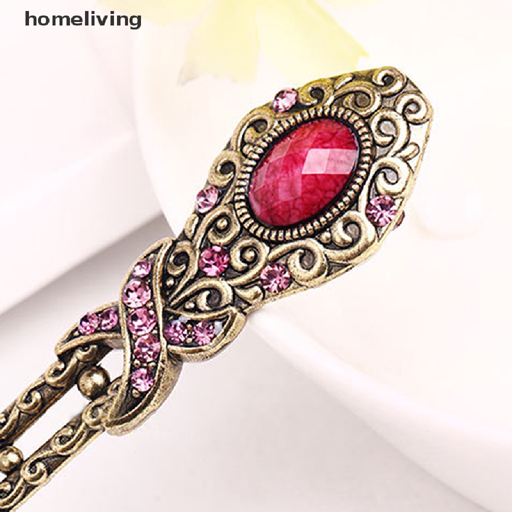 Trâm Cài Tóc Kim Loại Đính Đá Pha Lê Phong Cách Vintage Đơn Giản