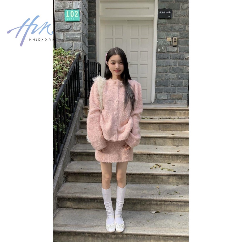 Bộ Áo Khoác Cardigan Dệt Kim Cao Cấp Mềm Mại + Chân Váy Ôm Hông Thời Trang Thu Đông Hàn Quốc 2022 Cho Nữ