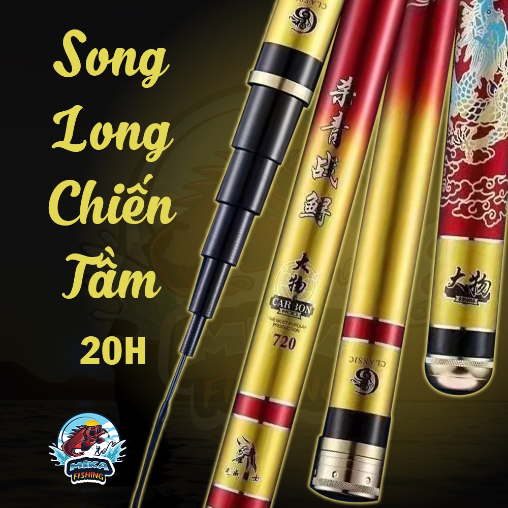 (Tặng ngọn, phao, trục, bảo hành 1 lóng) Cần song long chiến tầm 20h