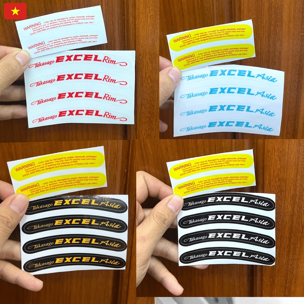 Tem dán vành Excel Asia,Rim có tem waring đủ màu