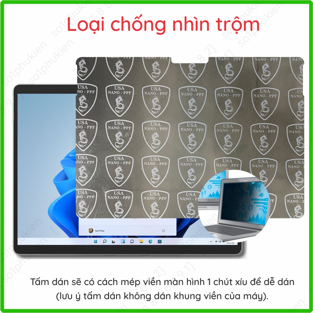 Dán cường lực cho Microsoft Surface Pro 3/ 4/ 5th gen/ 6/ 7/7 Plus  9/ X nano trong suốt, nhám chống vân tay,cnt