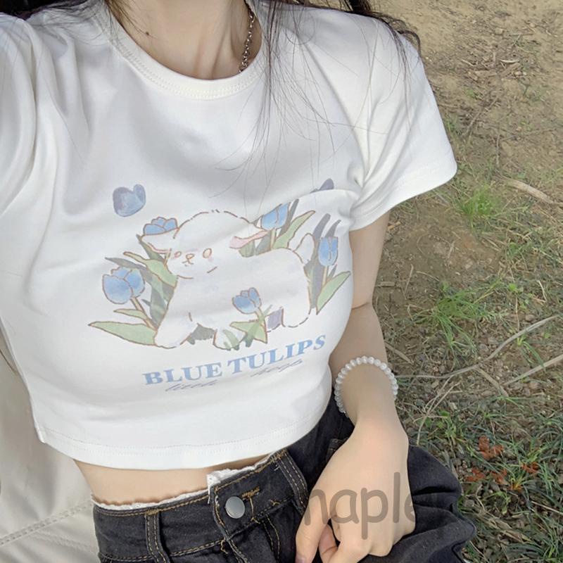 Áo Thun Croptop Ngắn Tay Form Ôm In Họa Tiết Quyến Rũ Cho Nữ