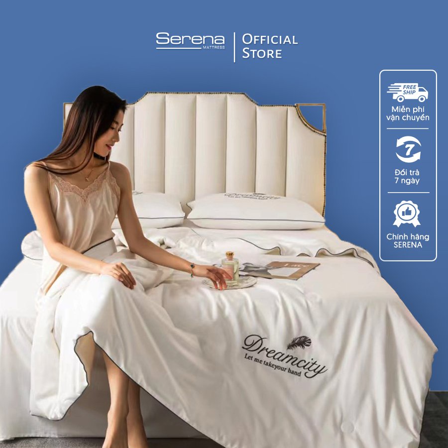 Bộ Chăn Ga Gối Đệm Cotton Phi Lụa SERENA Bộ Vỏ Chăn Drap Ga Ra Gối Nệm Đệm Phủ Trải Giường 5 Món Cotton Cao Cấp