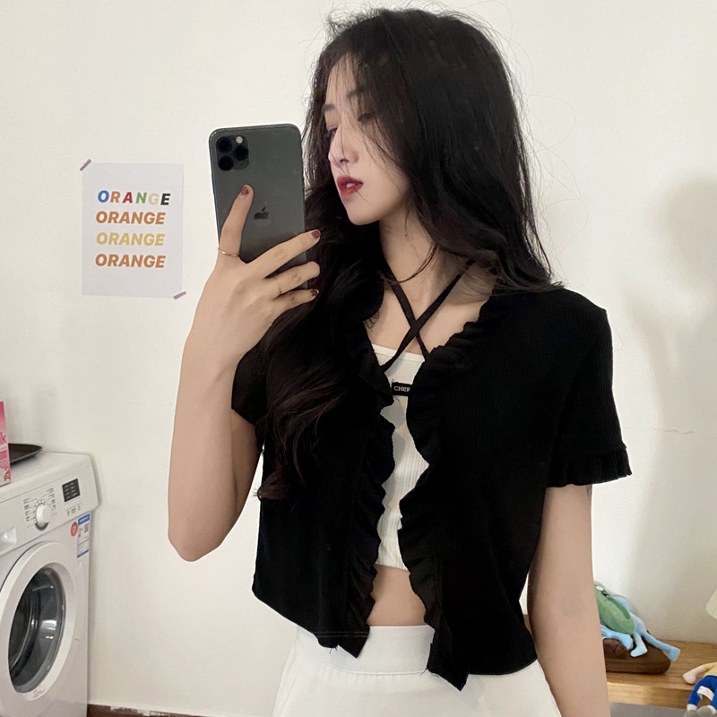 Porozi Áo Khoác cardigan Dệt Kim Tay Ngắn Thời Trang Hàn Quốc Cho Nữ