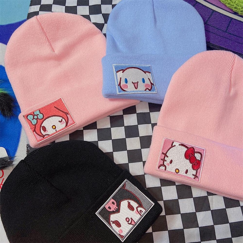 Sanrio Mũ Len Dệt Kim Giữ Ấm Mùa Đông In Hình Kuromi Hello Kitty Thời Trang Cho Cặp Đôi