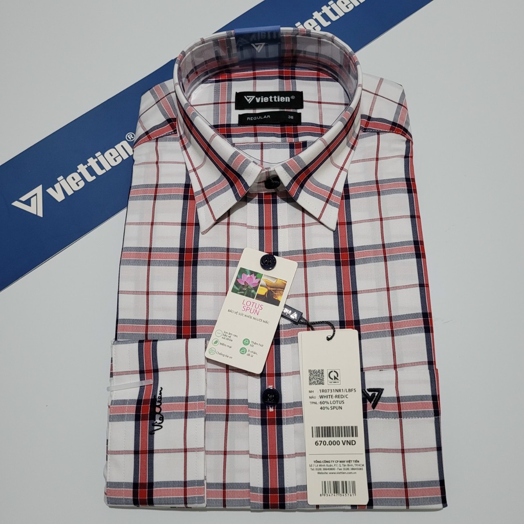 Aó sơ mi nam Việt Tiến dài tay mã 1R0731NR1 chính hãng, cao cấp - form suông REGULAR - tà bầu . KẺ CARO.SHOP HỨA