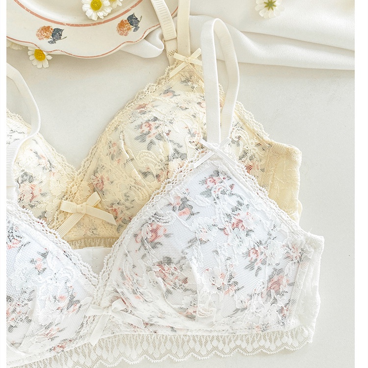 Áo Lót Nâng Ngực Không Gọng Mềm Mại Thoải Mái Phối Ren Nơ Đáng Yêu Cho Nữ