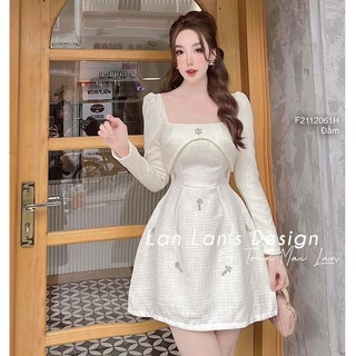 Đầm dạ dáng xòe cổ vuông tay dài xinh!