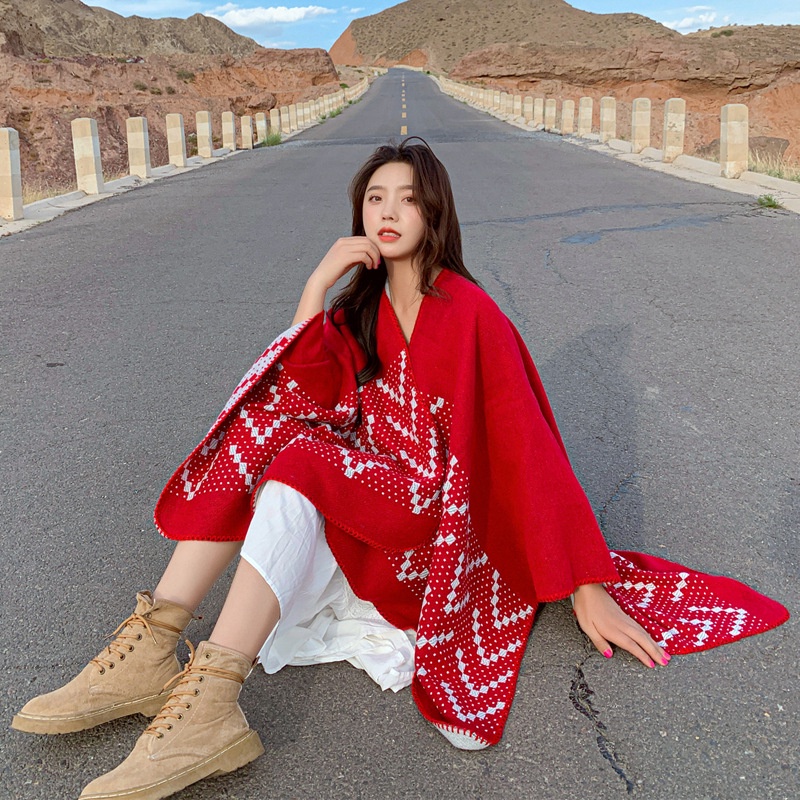 Áo choàng boho thổ cẩm dân tộc cho nữ thời trang thu đông Áo len poncho khoác ngoài - Mã AC007 The Collar Box
