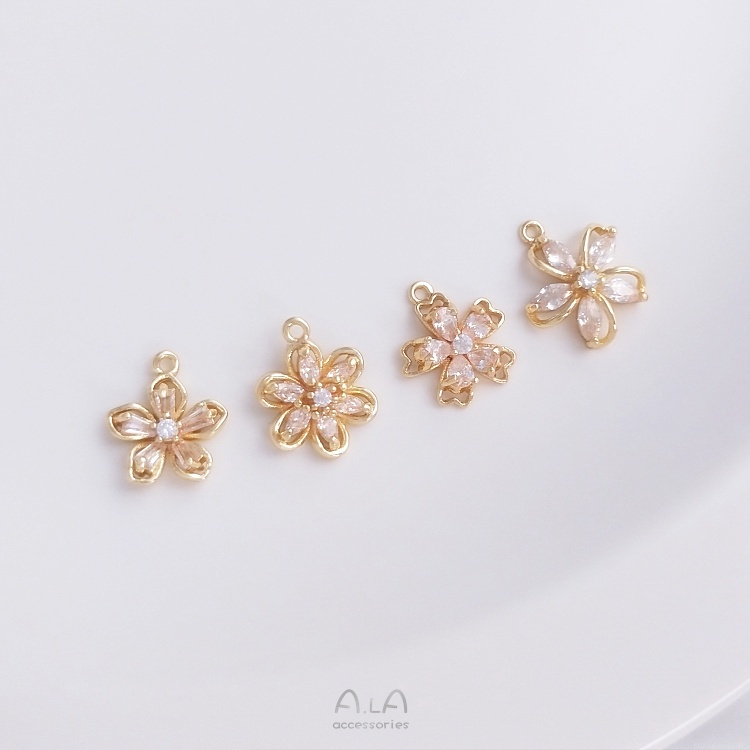 █A.ιA゜14K Vàng●1 Vật Dụng 1 Món°Mặt Dây Chuyền Mini Mạ Vàng 14k Hình Hoa Anh Đào Đính Đá Zircon