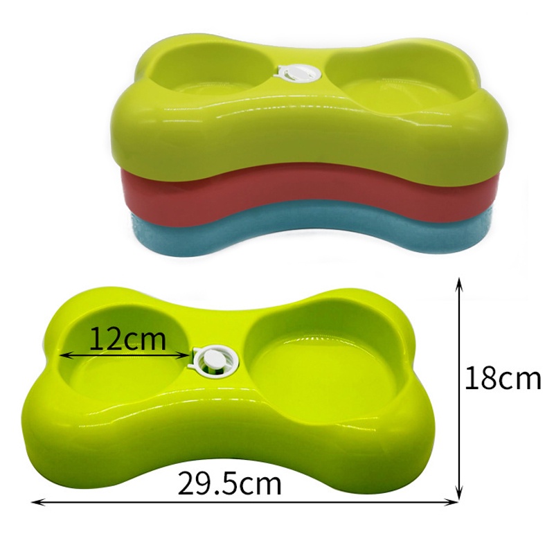 Bát Nhựa Đôi Hình Xương Có Nút Cấp Nước Uống Tự Động Dành Cho Thú Cưng (Không Kèm Bình)