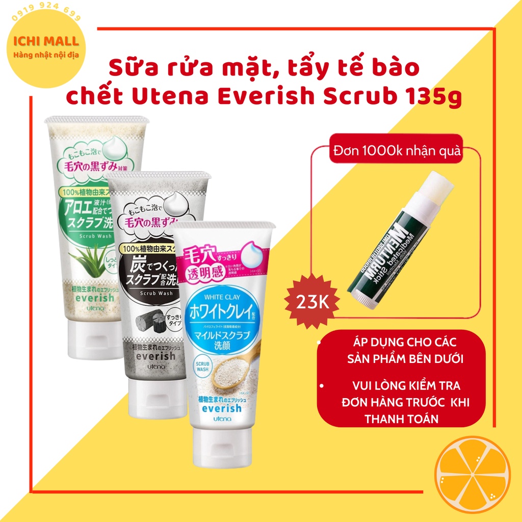 Sữa rửa mặt, tẩy tế bào chết Utena Everish Scrub 135g Nhật Bản