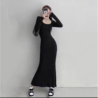 Đầm Body Tay Dài Cổ Vuông dáng đuôi cá khách đặt may