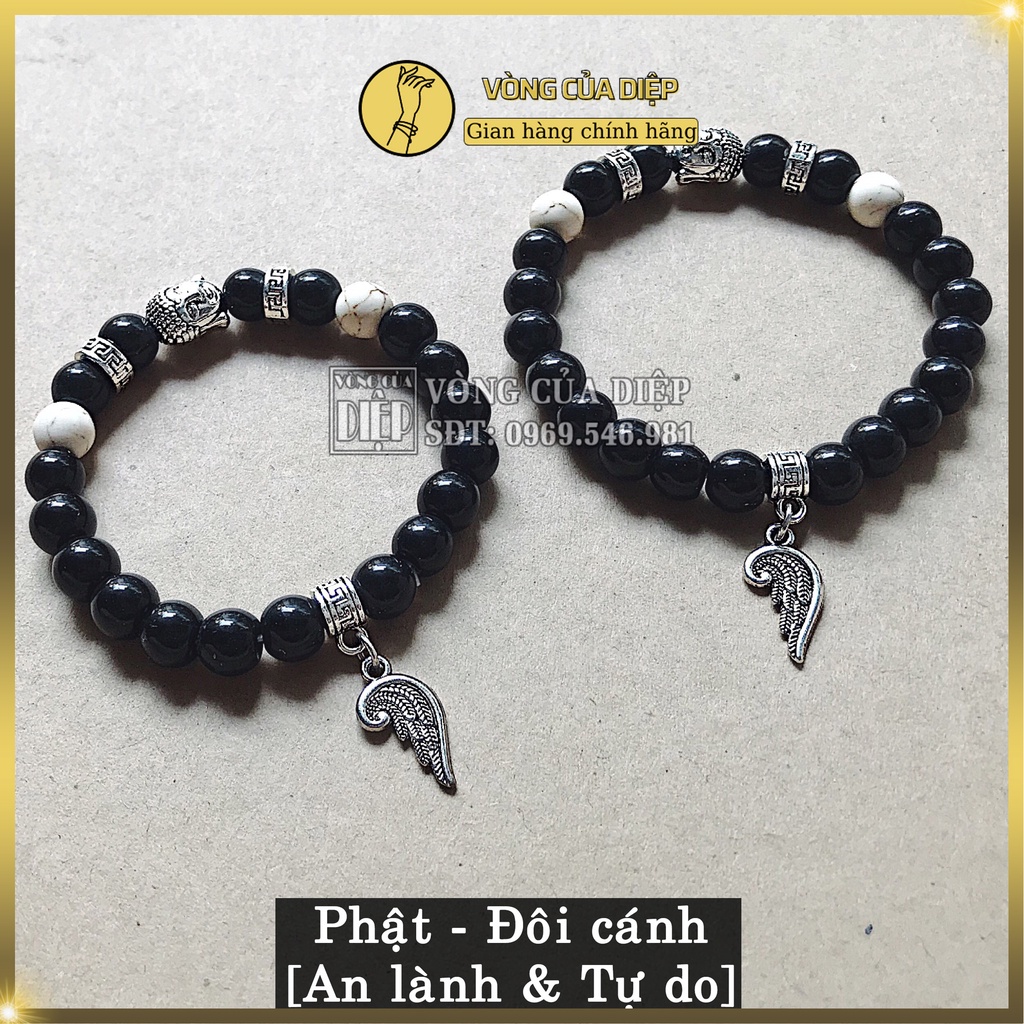 Vòng tay phối charm Phật & Đôi Cánh mix đá San Hô trắng (mẫu số 1)