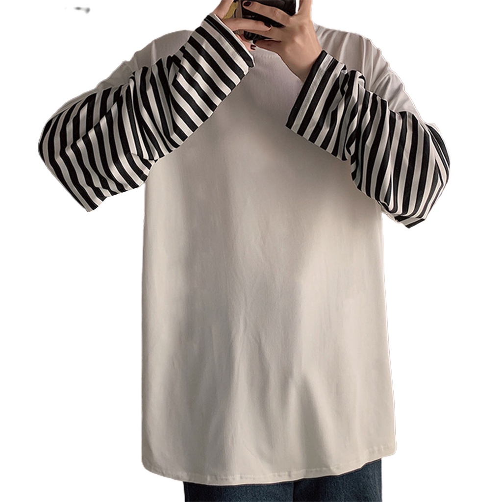 Áo Thun Tay Dài Giả Hai Lớp Họa Tiết Sọc Ngang Thời Trang Dành Cho Nam