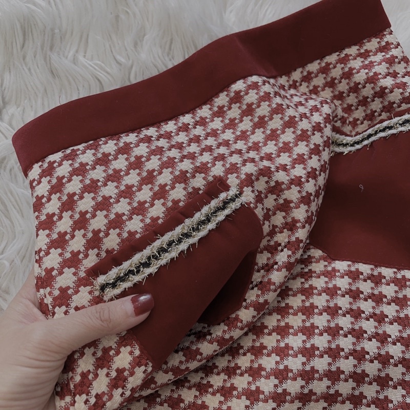 Sét dạ đỏ nhũ nơ ngực pha nhung Noen, Tết