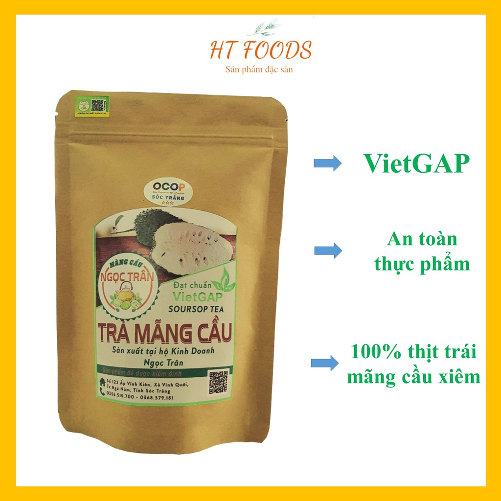 Trà mãng cầu xiêm Ngọc Trân, túi100gam, đạt chuẩn VietGap