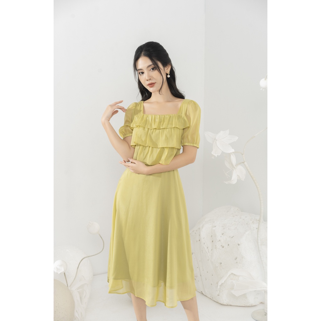 Đầm thiết kế cao cấp FIONA váy công sở nữ dáng xòe tầng bèo trang trí màu sắc trẻ trung F452312