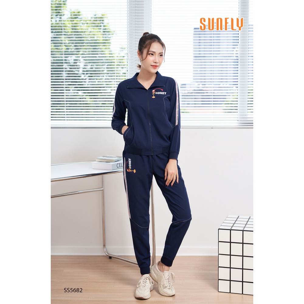 SS5682 BỘ THỂ THAO SUNFLY ĐŨI GÂN KÉO KHÓA ÁO DÀI QUẦN DÀ