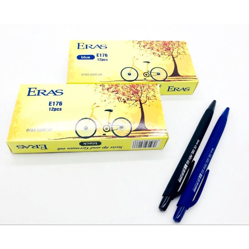 Bút bi tam giác thân nhung Eras E176 viết trơn màu đỏ xanh đen