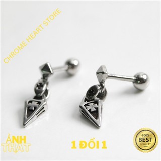 Bông tai unisex chữ thập bạc có bảo hành. - Chrome Heart Store