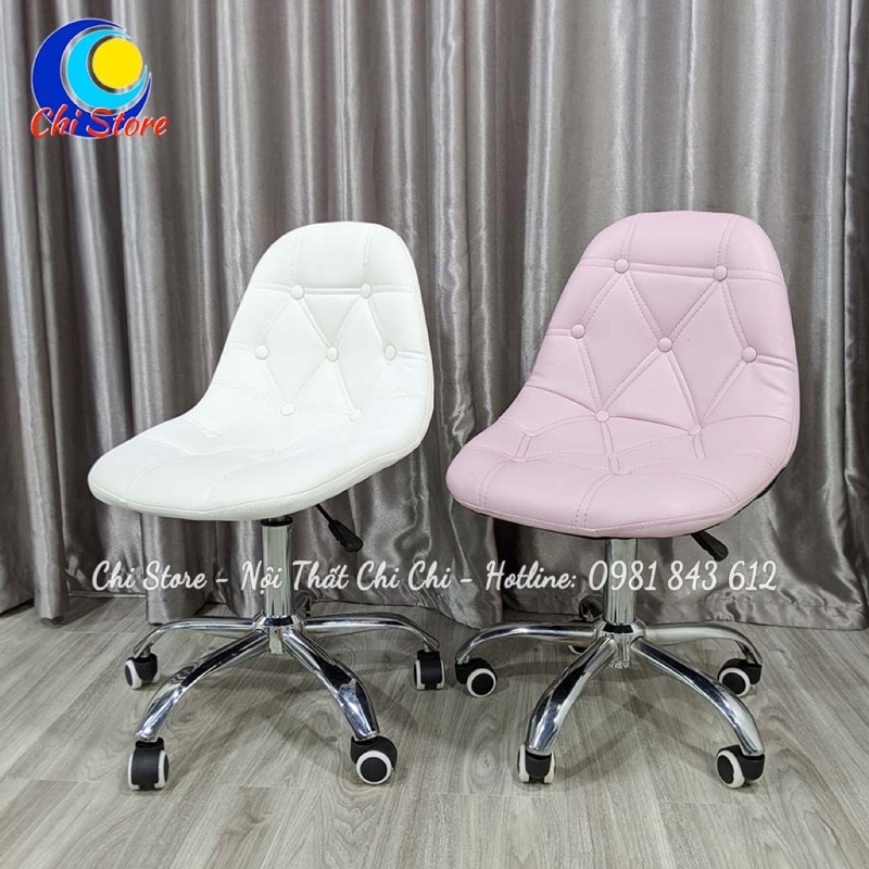 Ghế Ngồi Bàn Máy Tính Làm Việc Có Tựa Da Êm Ái Nhấn Múi Sang Chảnh, Ghế Xoay Ngồi Live Bán Hàng Tuỳ Chỉnh Độ Cao 40/55cm