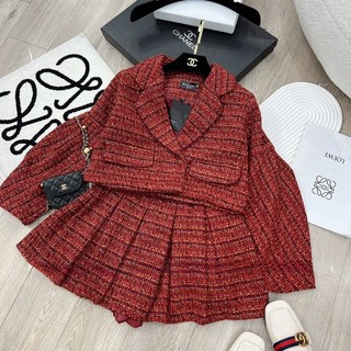 Set Dạ Đỏ Mix Chân Váy Xếp Ly