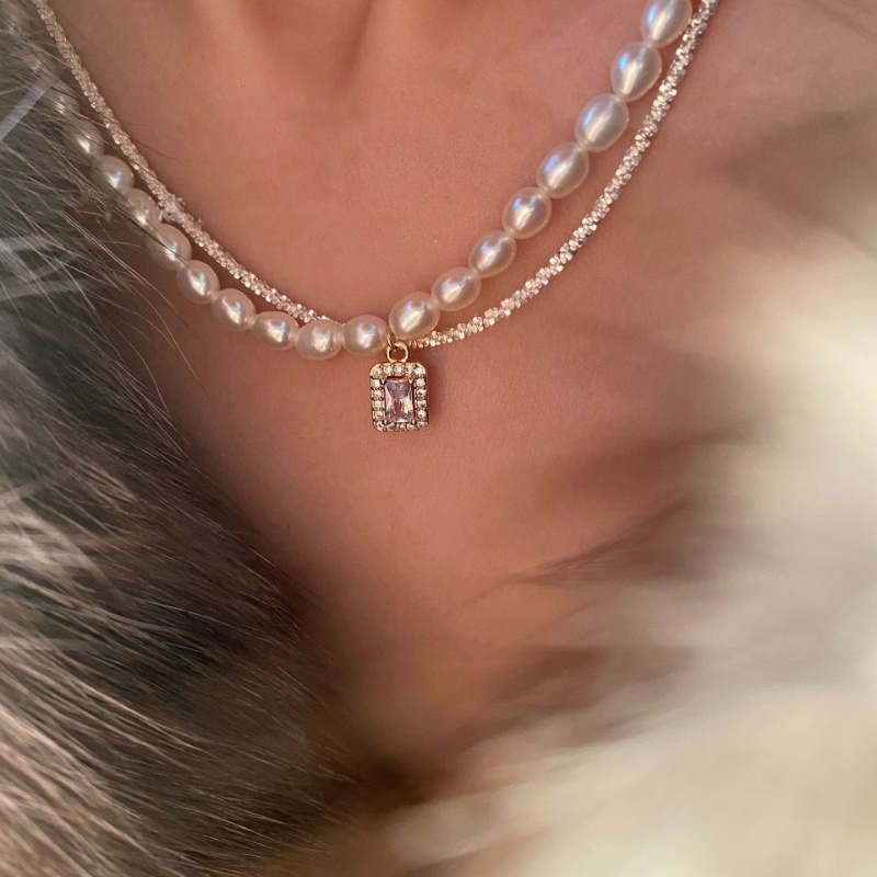 Vòng cổ Mặt Trái Tim Đôi Đính Ngọc Trai Zircon Thời Trang Cho Nữ