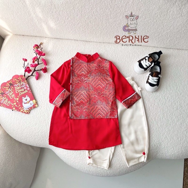 Bộ áo dài bé trai Bernie phối gấm rồng cho bé từ 9-22kg-22B488