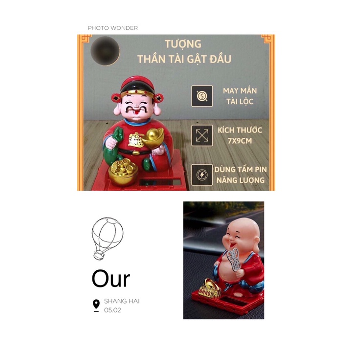 Tượng phật di lặc/ thần tài trang trí pin năng lượng