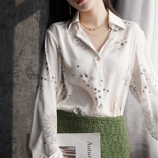  Áo sơ mi chiffon BH tay dài dáng rộng in họa tiết ngôi sao darwin thời trang cho nữ 