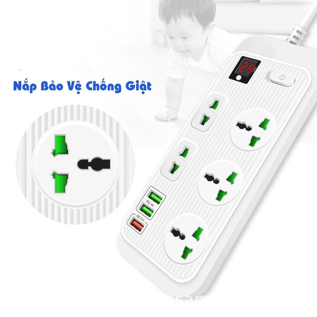 Ổ cắm điện thông minh, Sipanic 3 cổng USB Sạc nhanh, Chịu tải 3000w có hẹn giờ bảo vệ các thiết bị