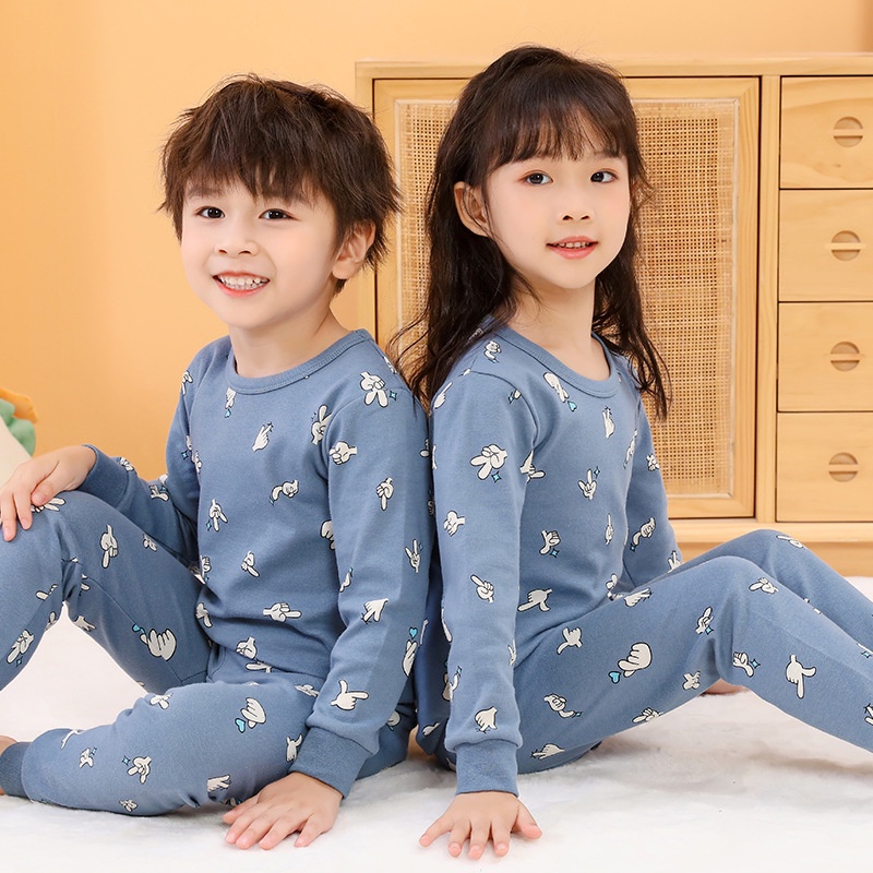 Bộ đồ lót giữ nhiệt trẻ em 100-160cm Cotton nguyên chất Quần áo mùa thu cho bé trai Quần dài Cotton Lớn Trẻ em Thu Đông Quần áo giữ nhiệt Đáy Áo len Cotton