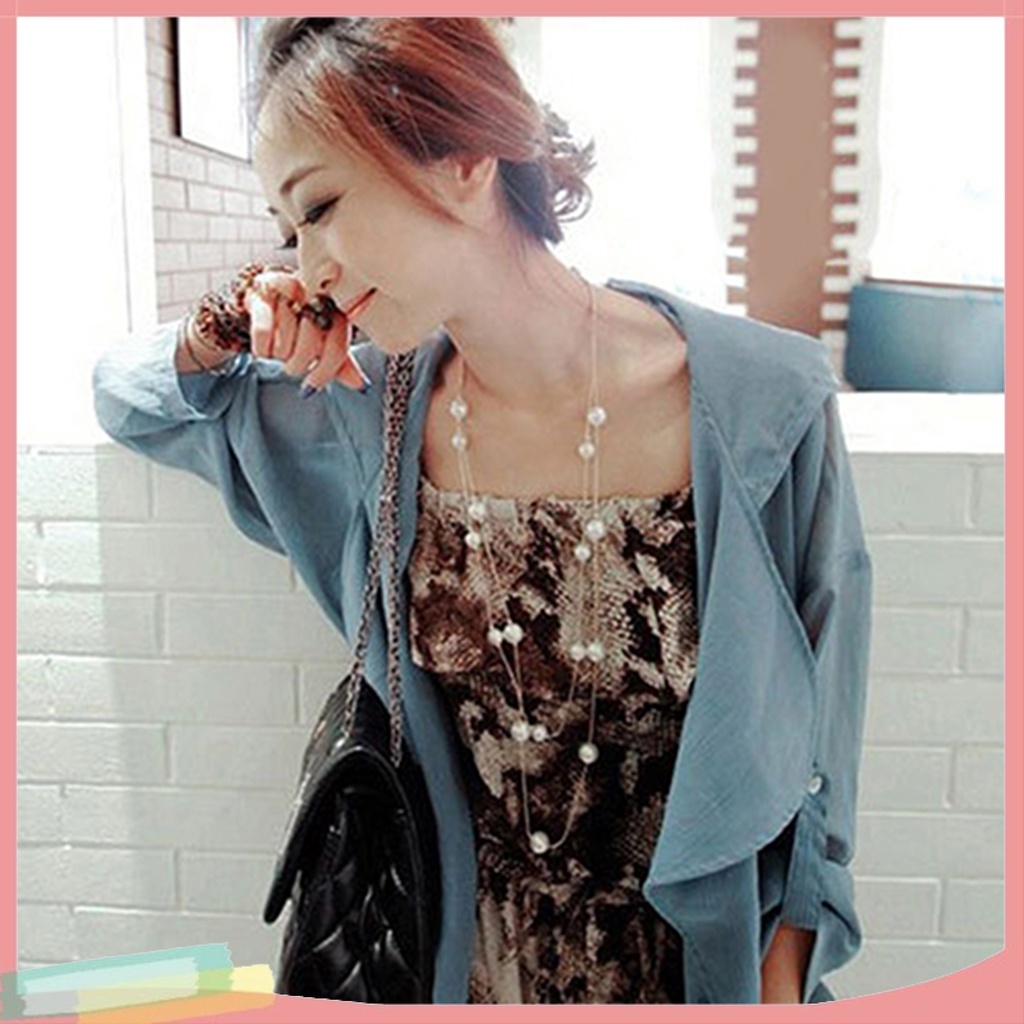 Dây Chuyền Dài Hai Lớp Đính Hạt Ngọc Trai Thời Trang Dành Cho Nữ