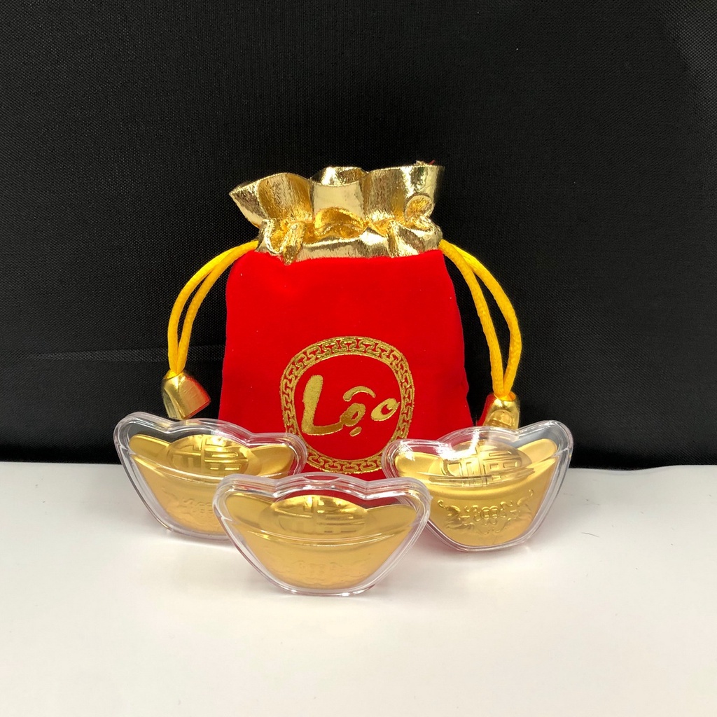 Thỏi Vàng Thần Tài Mạ Vàng Kèm Túi Gấm Phúc Lộc , Làm Quà Tặng Cực Vip Khai Lộc