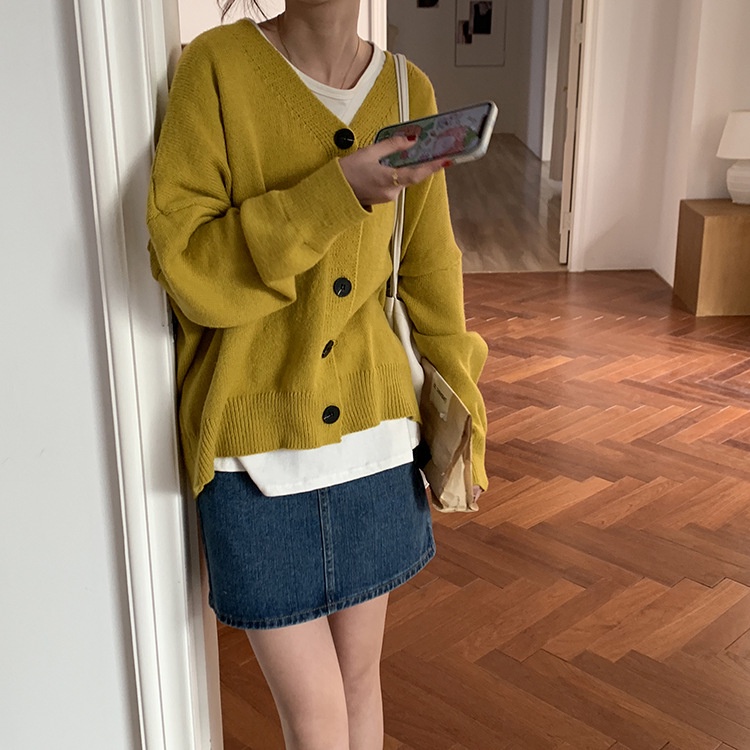 Áo khoác len cardigan nữ Form rộng Cao cấp Giữ ấm Tay dài cổ V Hàn Quốc Áo khoác cardigan len đan nữ Cổ tim Thời trang