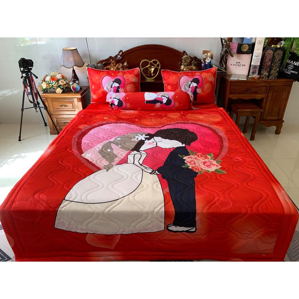 Bô ga cao cấp thun ý lạnh 5D siêu mát mẫu long phụng phòng cưới