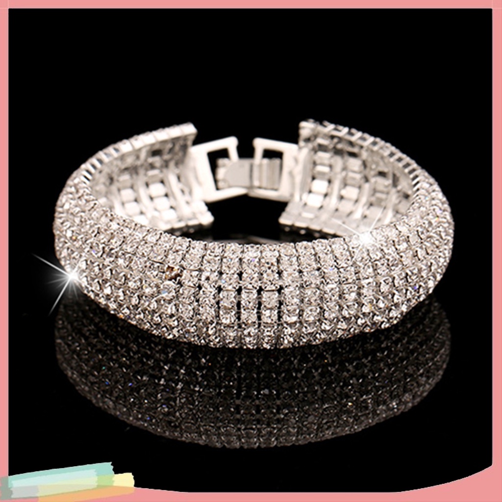 Vòng tay hợp kim đính nhiều hàng đá quý lấp lánh phong cách La Mã sang trọng cho nữ